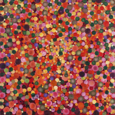 'Soap Bubbles Yellow on Red' - 2011, Oil on Canvas, 100x100 cm
